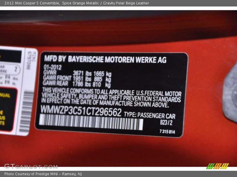 Spice Orange Metallic / Gravity Polar Beige Leather 2012 Mini Cooper S Convertible