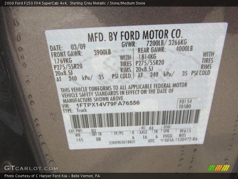Sterling Grey Metallic / Stone/Medium Stone 2009 Ford F150 FX4 SuperCab 4x4