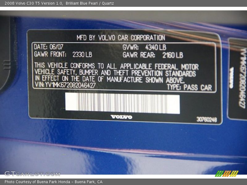 Brilliant Blue Pearl / Quartz 2008 Volvo C30 T5 Version 1.0