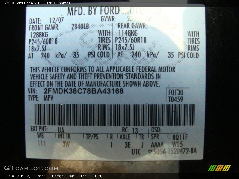 Black / Charcoal 2008 Ford Edge SEL
