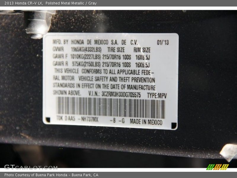 Polished Metal Metallic / Gray 2013 Honda CR-V LX