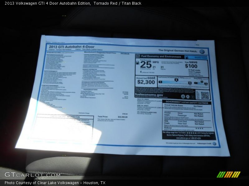  2013 GTI 4 Door Autobahn Edition Window Sticker