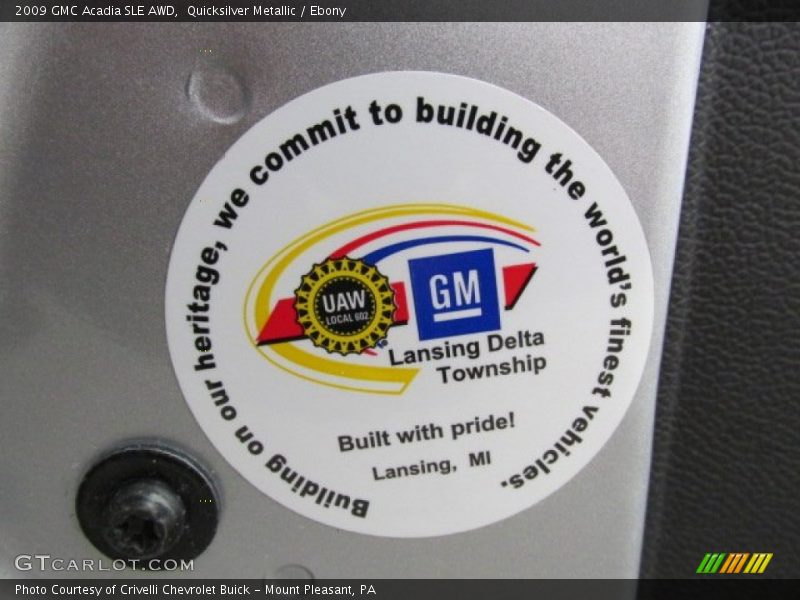 Info Tag of 2009 Acadia SLE AWD