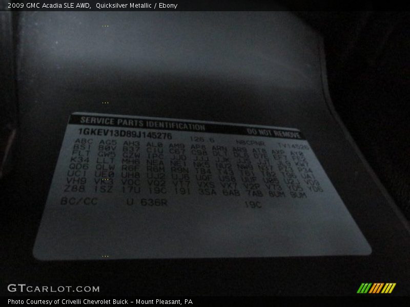2009 Acadia SLE AWD Quicksilver Metallic Color Code 636R