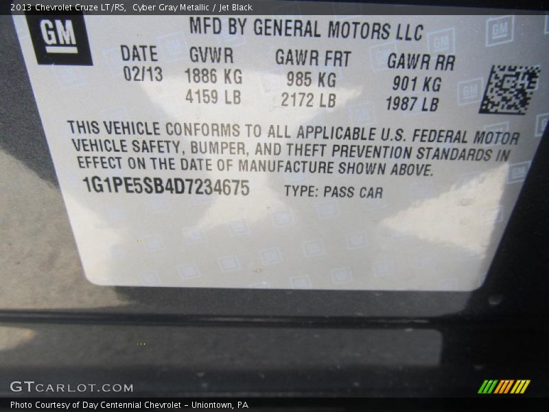 Cyber Gray Metallic / Jet Black 2013 Chevrolet Cruze LT/RS