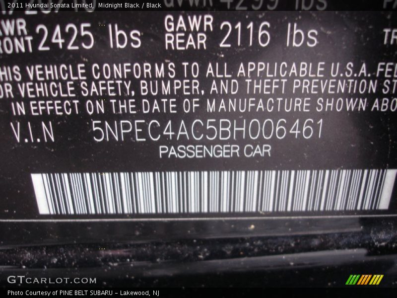 Midnight Black / Black 2011 Hyundai Sonata Limited