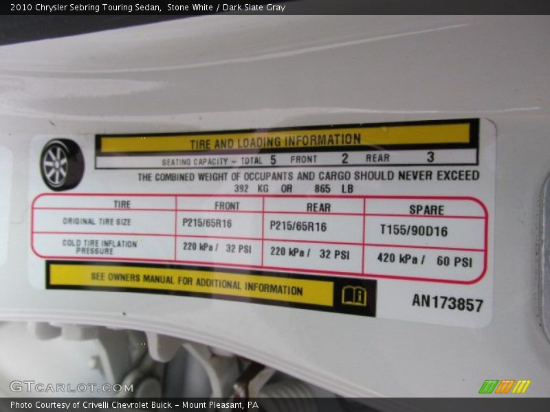 Stone White / Dark Slate Gray 2010 Chrysler Sebring Touring Sedan