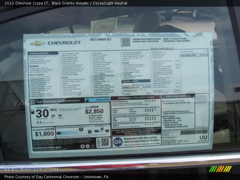 Black Granite Metallic / Cocoa/Light Neutral 2013 Chevrolet Cruze LT