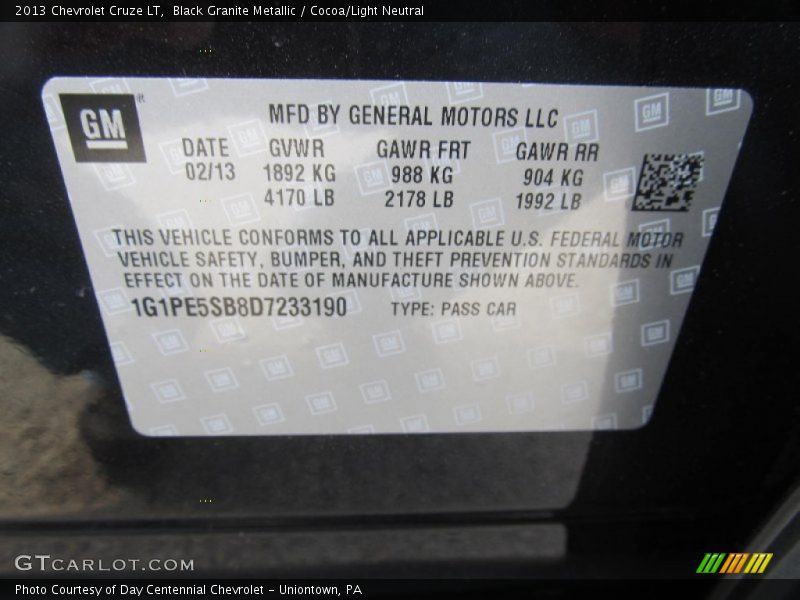 Black Granite Metallic / Cocoa/Light Neutral 2013 Chevrolet Cruze LT