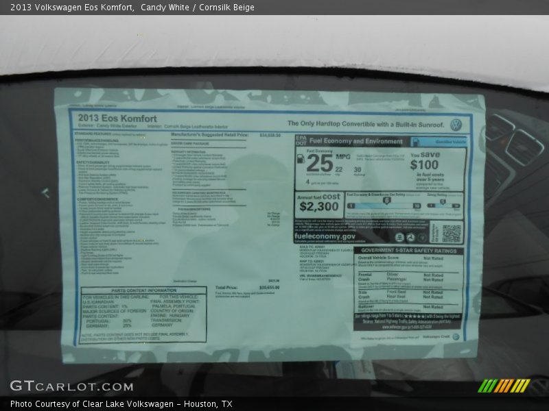 Candy White / Cornsilk Beige 2013 Volkswagen Eos Komfort