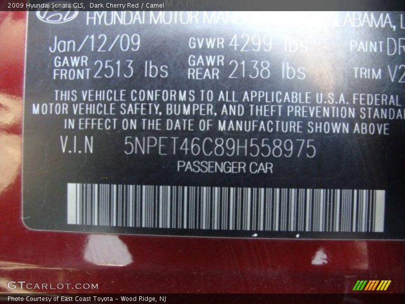 Dark Cherry Red / Camel 2009 Hyundai Sonata GLS