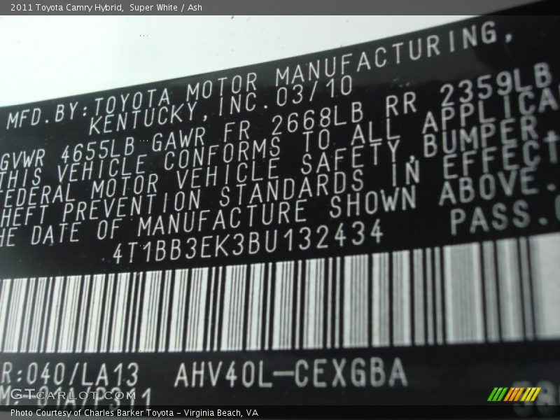 Super White / Ash 2011 Toyota Camry Hybrid