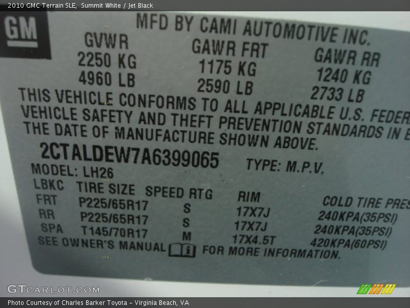 Summit White / Jet Black 2010 GMC Terrain SLE