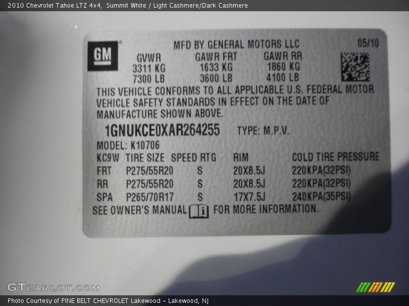 Summit White / Light Cashmere/Dark Cashmere 2010 Chevrolet Tahoe LTZ 4x4