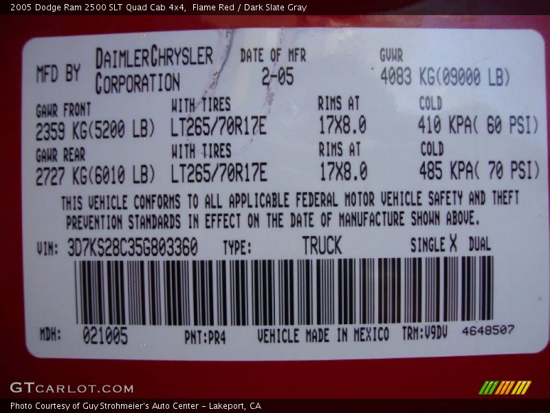 Flame Red / Dark Slate Gray 2005 Dodge Ram 2500 SLT Quad Cab 4x4