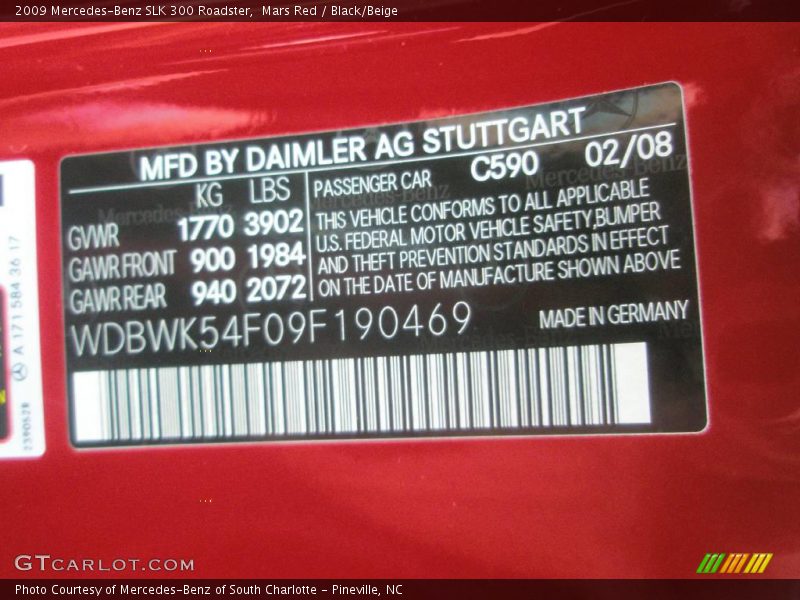 Mars Red / Black/Beige 2009 Mercedes-Benz SLK 300 Roadster