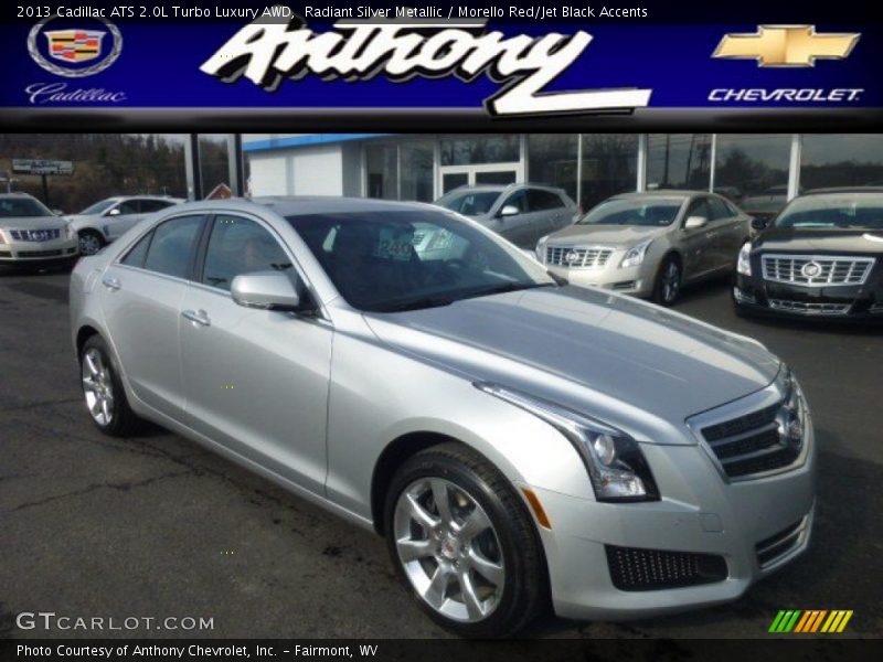 Radiant Silver Metallic / Morello Red/Jet Black Accents 2013 Cadillac ATS 2.0L Turbo Luxury AWD