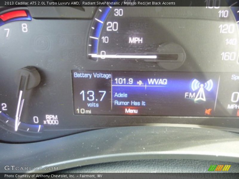 Radiant Silver Metallic / Morello Red/Jet Black Accents 2013 Cadillac ATS 2.0L Turbo Luxury AWD