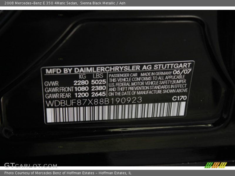 2008 E 350 4Matic Sedan Sienna Black Metallic Color Code 170