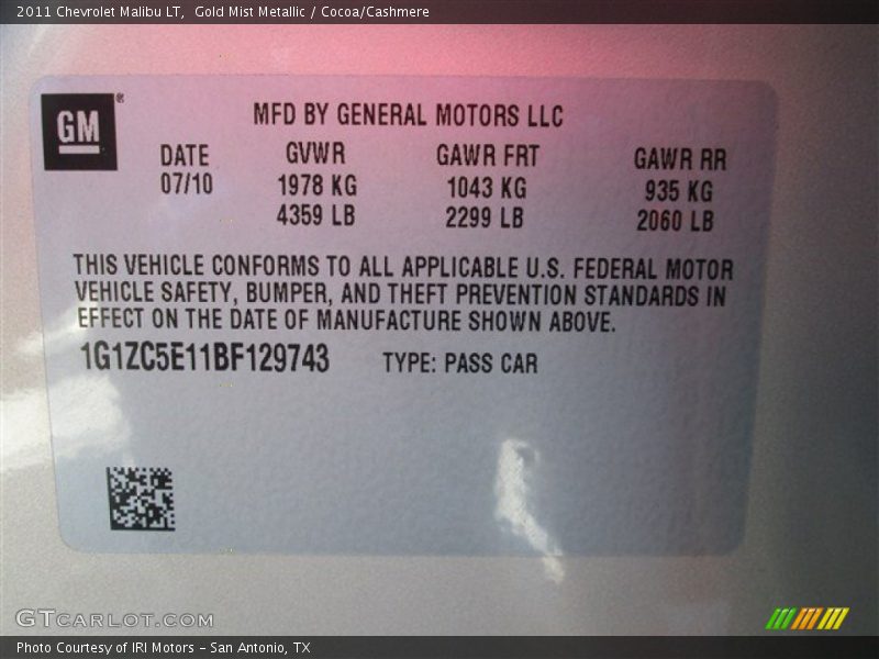 Gold Mist Metallic / Cocoa/Cashmere 2011 Chevrolet Malibu LT