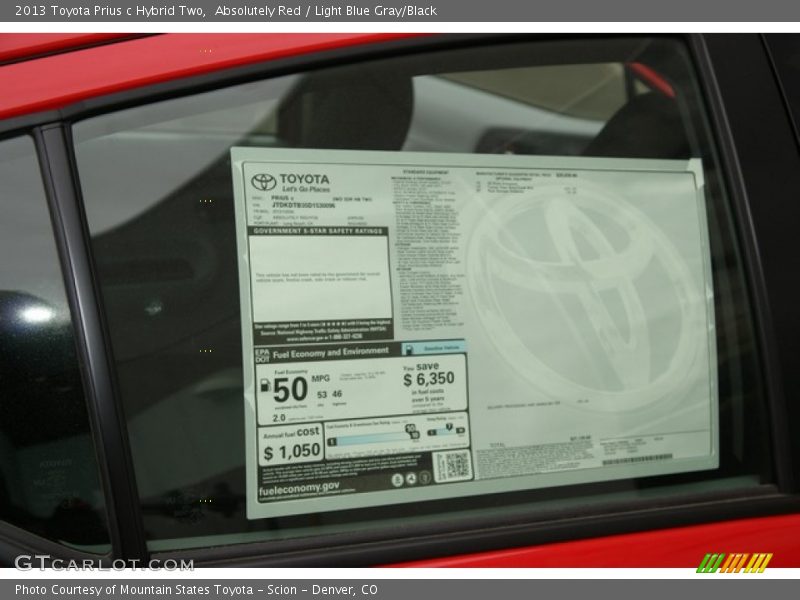  2013 Prius c Hybrid Two Window Sticker