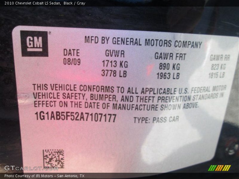 Black / Gray 2010 Chevrolet Cobalt LS Sedan