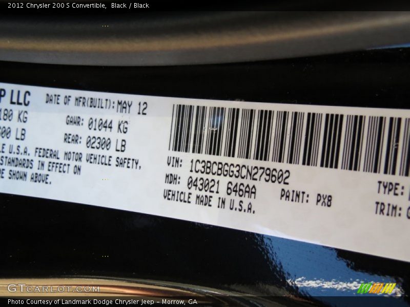 Black / Black 2012 Chrysler 200 S Convertible