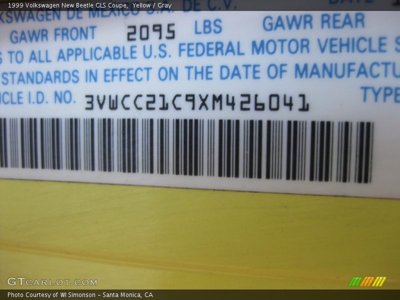 Yellow / Gray 1999 Volkswagen New Beetle GLS Coupe