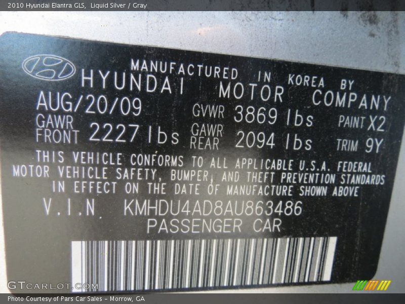 Liquid Silver / Gray 2010 Hyundai Elantra GLS