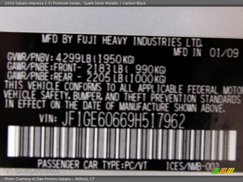 Spark Silver Metallic / Carbon Black 2009 Subaru Impreza 2.5i Premium Sedan