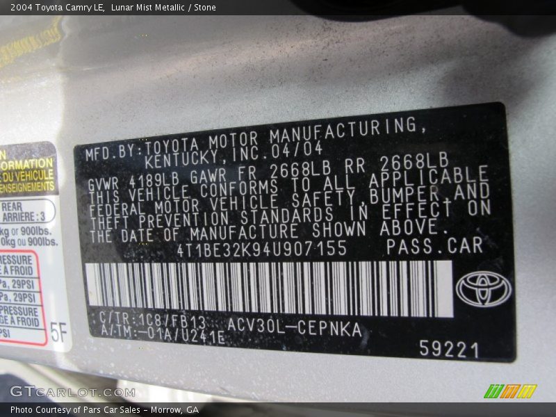 Lunar Mist Metallic / Stone 2004 Toyota Camry LE