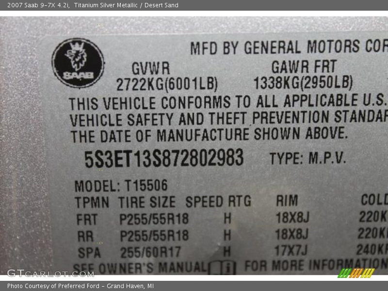 Titanium Silver Metallic / Desert Sand 2007 Saab 9-7X 4.2i