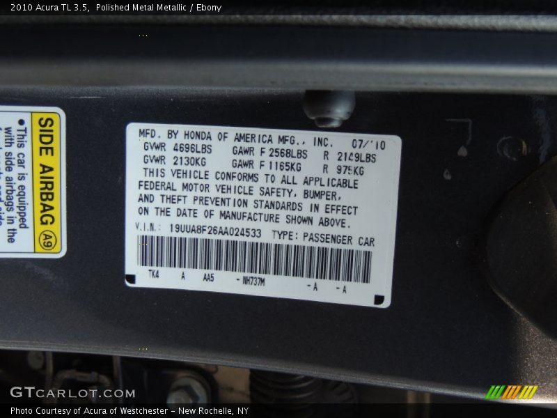 Polished Metal Metallic / Ebony 2010 Acura TL 3.5