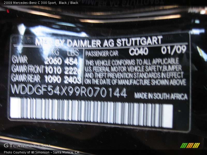 Black / Black 2009 Mercedes-Benz C 300 Sport