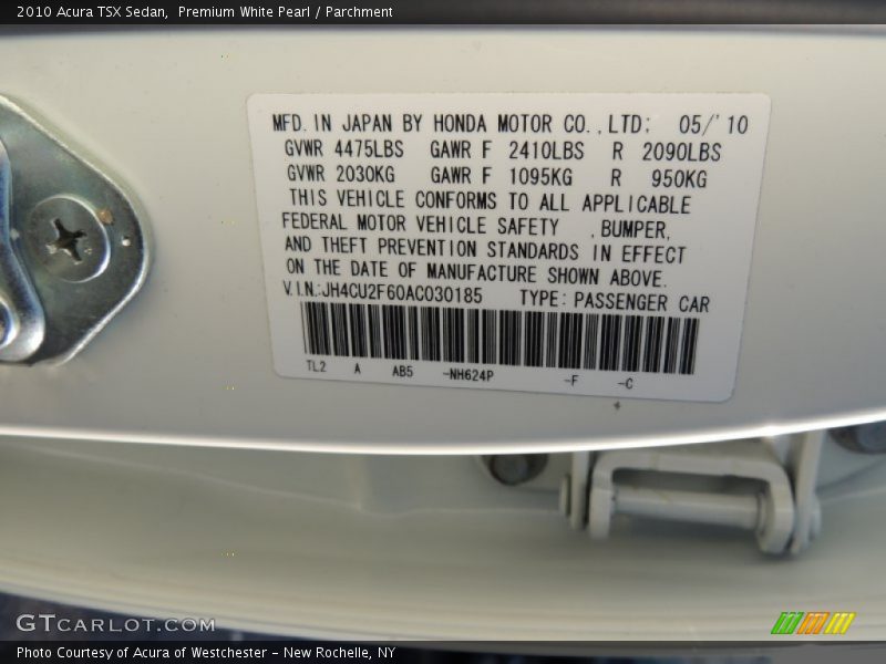 Premium White Pearl / Parchment 2010 Acura TSX Sedan