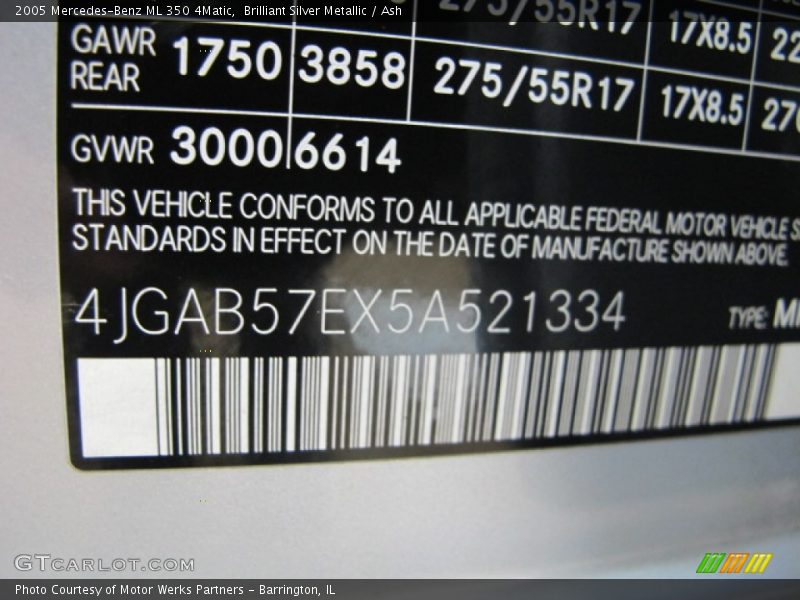 Brilliant Silver Metallic / Ash 2005 Mercedes-Benz ML 350 4Matic