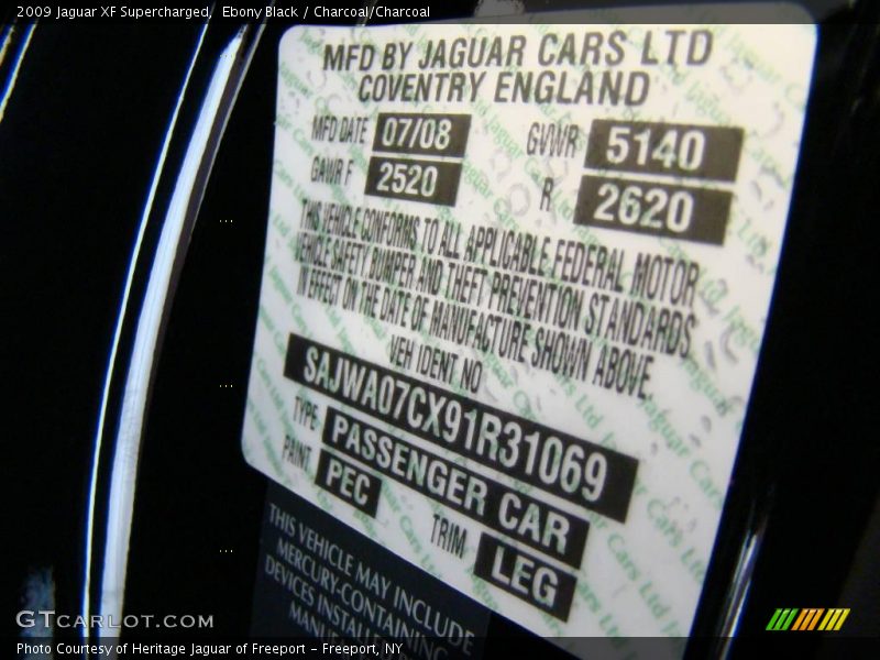 Ebony Black / Charcoal/Charcoal 2009 Jaguar XF Supercharged