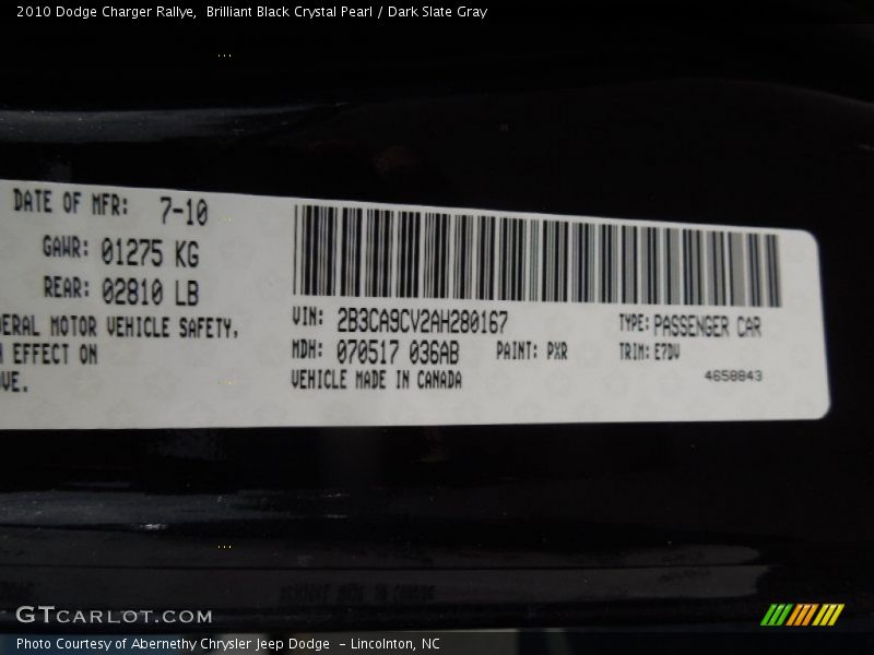 Brilliant Black Crystal Pearl / Dark Slate Gray 2010 Dodge Charger Rallye