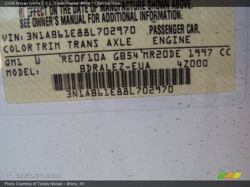 Fresh Powder White / Charcoal/Steel 2008 Nissan Sentra 2.0 S