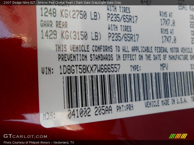 Inferno Red Crystal Pearl / Dark Slate Gray/Light Slate Gray 2007 Dodge Nitro SLT