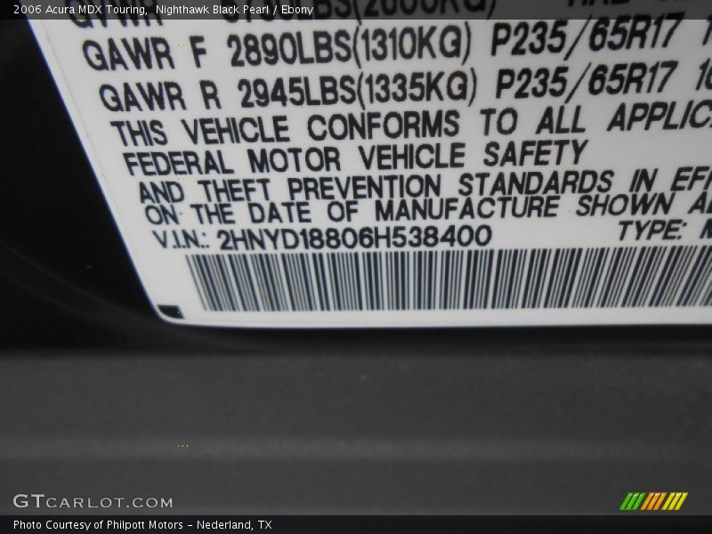 Nighthawk Black Pearl / Ebony 2006 Acura MDX Touring