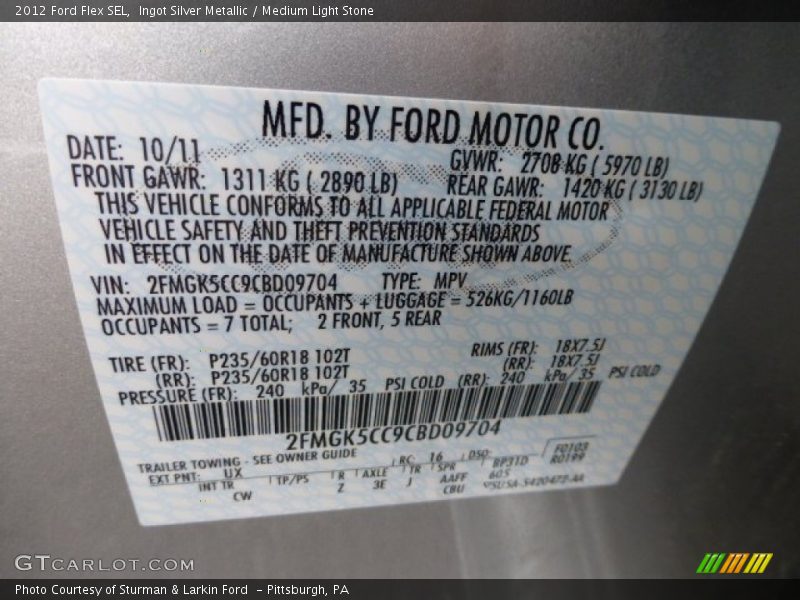 Ingot Silver Metallic / Medium Light Stone 2012 Ford Flex SEL