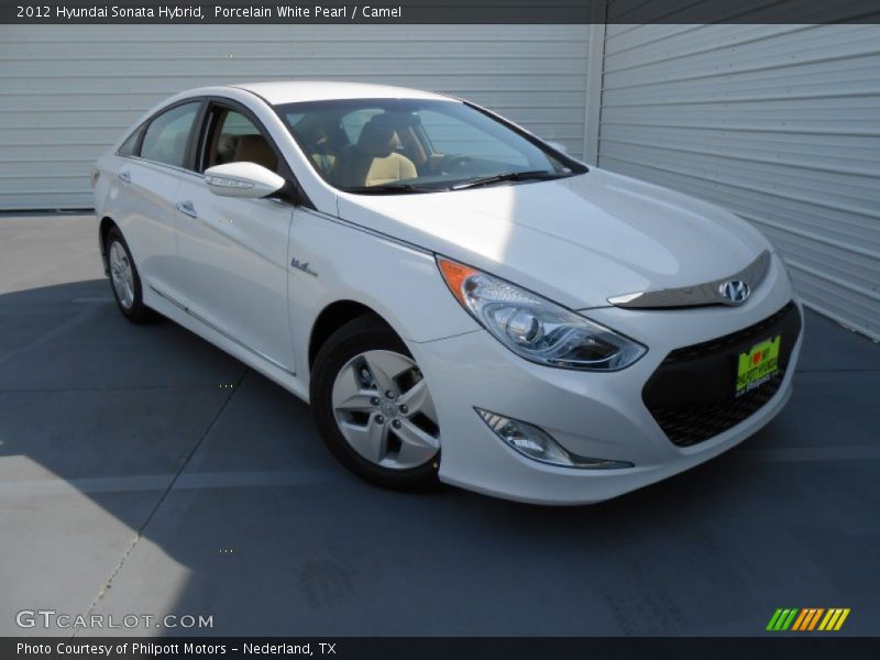 Porcelain White Pearl / Camel 2012 Hyundai Sonata Hybrid