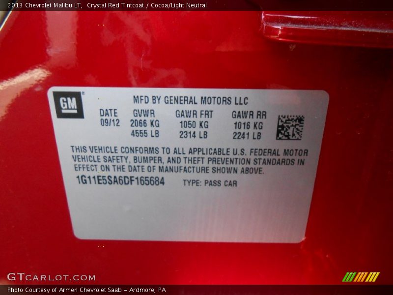 Crystal Red Tintcoat / Cocoa/Light Neutral 2013 Chevrolet Malibu LT