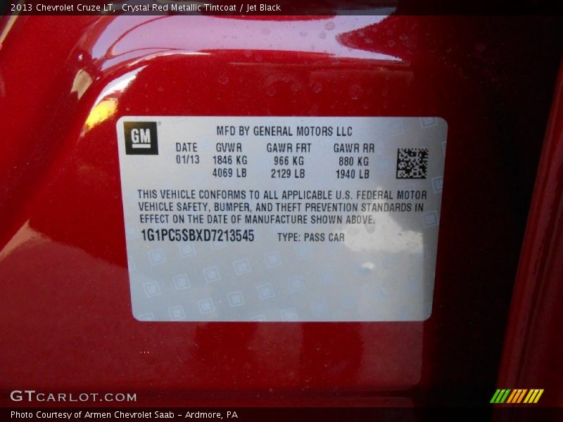 Crystal Red Metallic Tintcoat / Jet Black 2013 Chevrolet Cruze LT