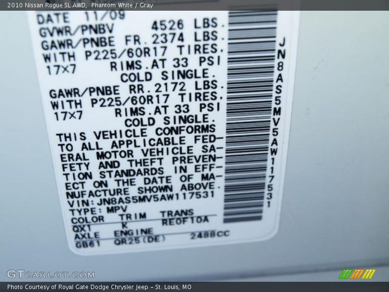Phantom White / Gray 2010 Nissan Rogue SL AWD