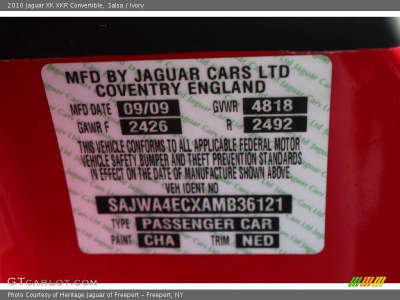 2010 XK XKR Convertible Salsa Color Code CHA
