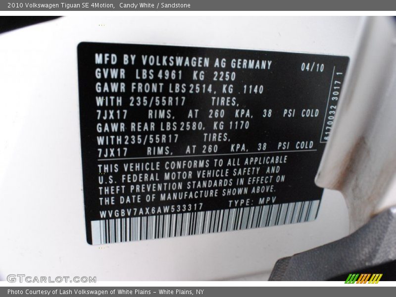 Candy White / Sandstone 2010 Volkswagen Tiguan SE 4Motion