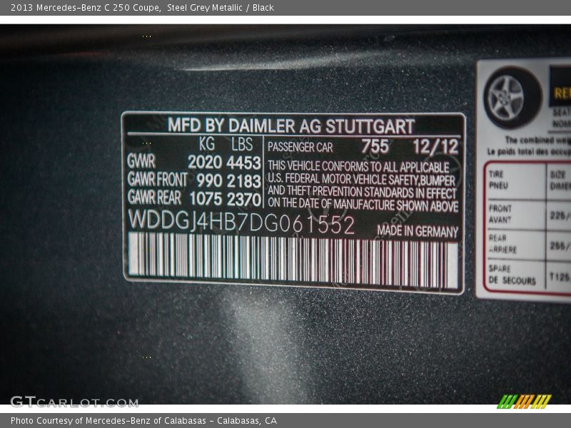 Steel Grey Metallic / Black 2013 Mercedes-Benz C 250 Coupe