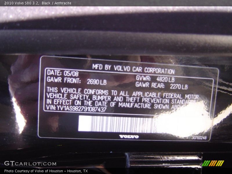 Black / Anthracite 2010 Volvo S80 3.2
